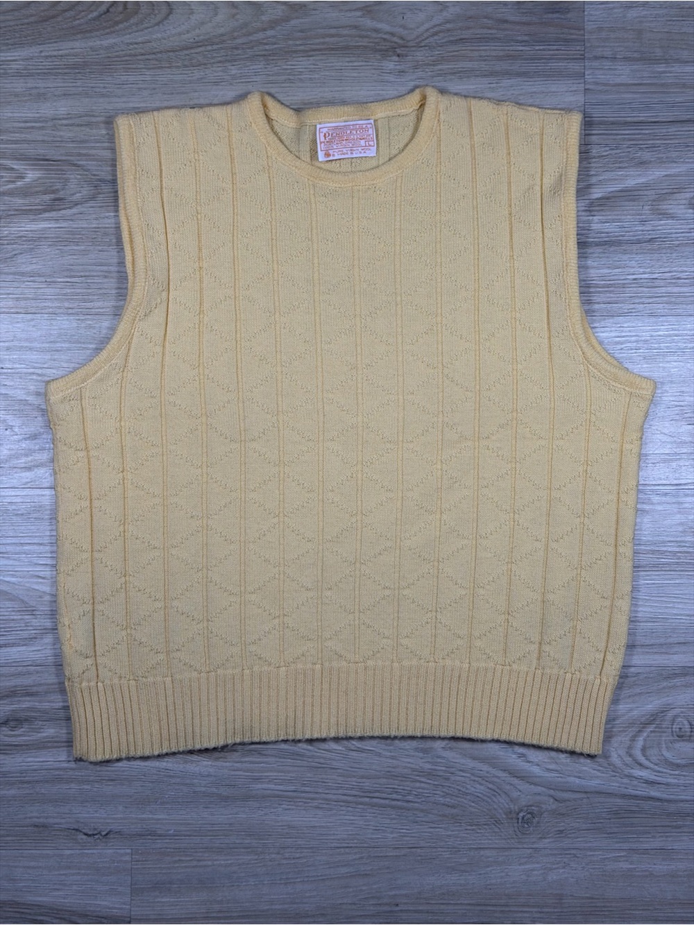 Vintage Pendleton Butter Yellow Sweater Vest Diamond Knit Retro Grandpa Layering